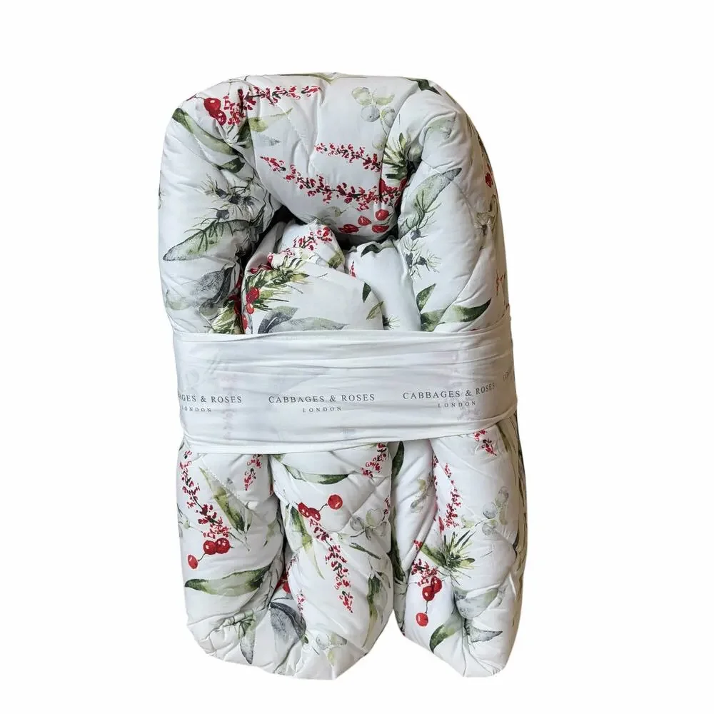 3pc Cabbages & Roses Christmas Foliage Fir Ruby QUEEN Comforter Set NEW